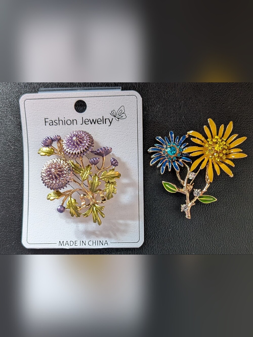 Fashion Jewelry Purple and Gold Floral Enamel Brooch